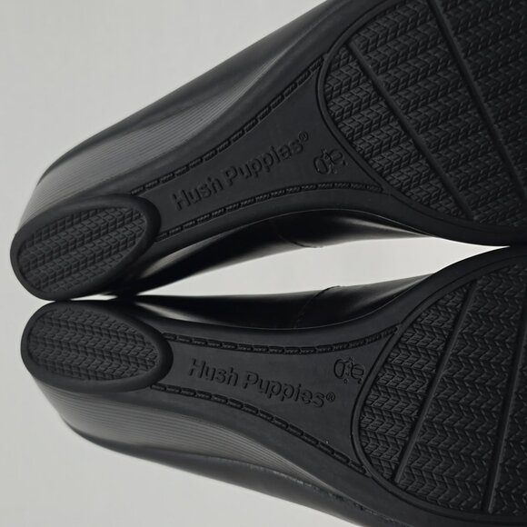 Hush Puppies Women's Black Leather Wedge Almond Toe Shoes Cushioned Size 9 - Picture 12 of 16